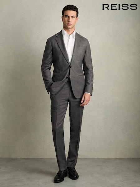 Reiss Grey Melange Degree Slim-Fit Wool Blend Suit Trousers (AB1797) | €229
