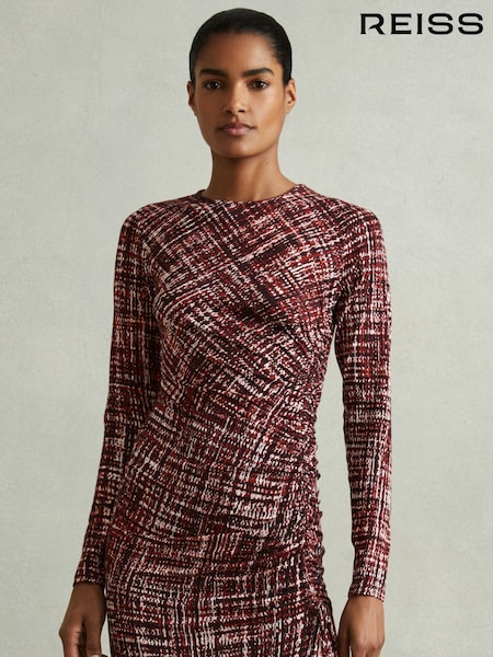Punainen - Reiss Riyo Printed Ruched Midi Dress (AB2014) | €233