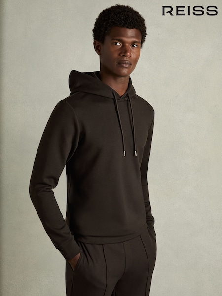 Reiss Chocolate Brown Fabien Interlock Jersey Hoodie (AB2030) | €170
