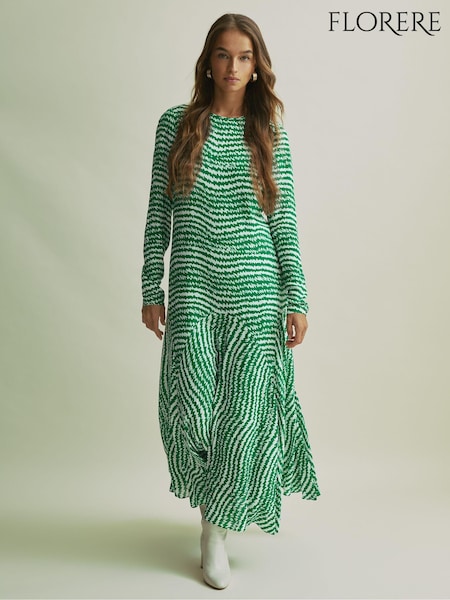 Florere Green Asymmetric Midi Dress (AB2033) | 1,227 QAR