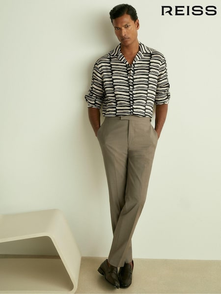 Reiss Black/White Knox Abstract-Print Twill Cuban-Collar Shirt (AB2038) | 941 QAR