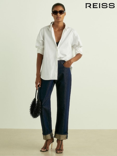 Reiss Indigo Rudi Slim-Leg Metallic-Thread Turn-Up Jeans (AB2039) | €301
