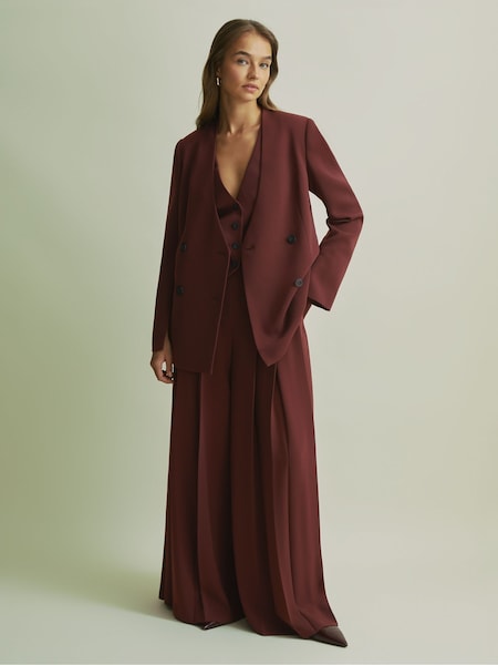 Florere Burgundy Collarless Double Breasted Blazer (AB2040) | €262
