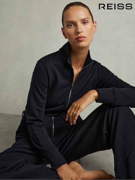 Azul marino - Reiss Nina Belted Loopback-Jersey Jumpsuit (AB2048) | 245 €