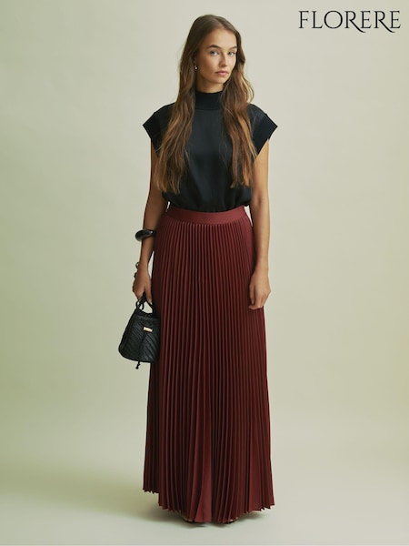 Florere Cinnamon Pleated Satin Maxi Skirt (AB2050) | AED862