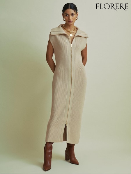 Florere Chunky Wool Blend Midi Sand Dress (AB2051) | ₪996
