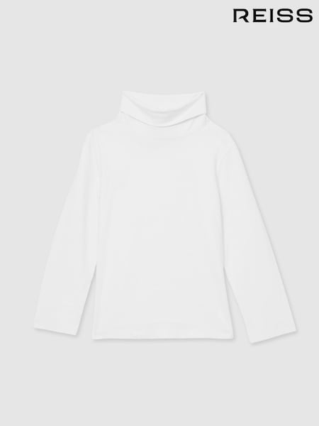 Fildeș - Bluză Reiss Carey cu Guler întors din jersey de bumbac cu Mulați/Elastici (AB2056) | 124 LEI