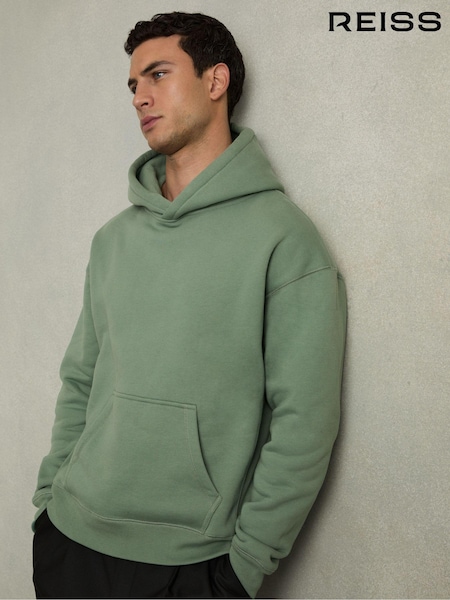 Reiss Bright Green Boulevard Cotton Fleece-Back Hoodie (AB2057) | AED922