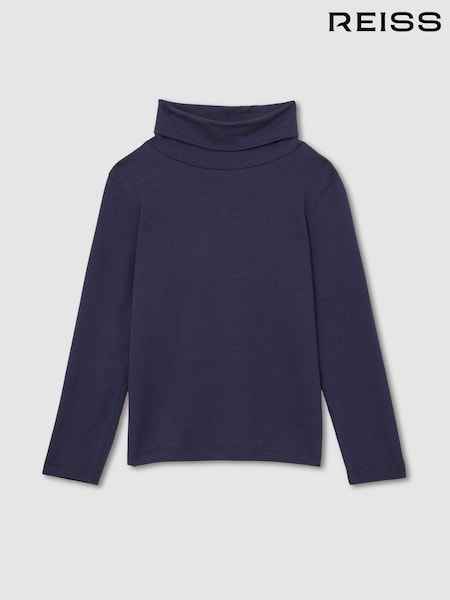 Reiss Navy Carey 13-14 yrs Cotton-Jersey Roll-Neck Top with Stretch (AB2078) | 110 QAR