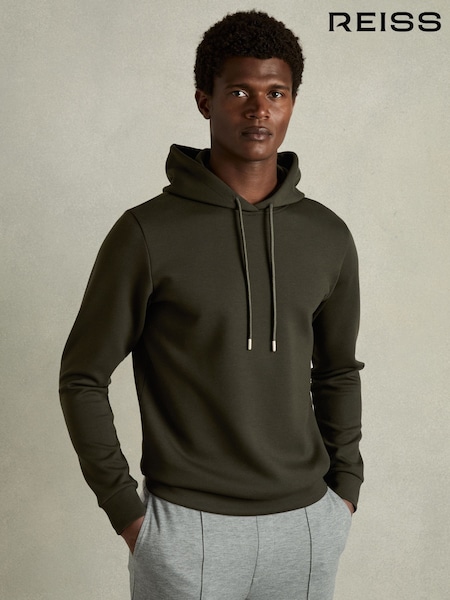 Reiss Forest Green Fabien Interlock Jersey Drawstring Hoodie (AB2083) | €95