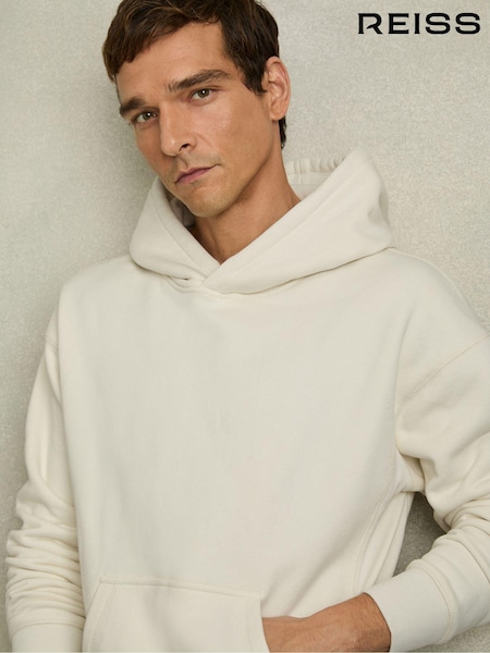 Reiss Off White Boulevard Cotton Fleece-Back Hoodie (AB2087) | AZN 321