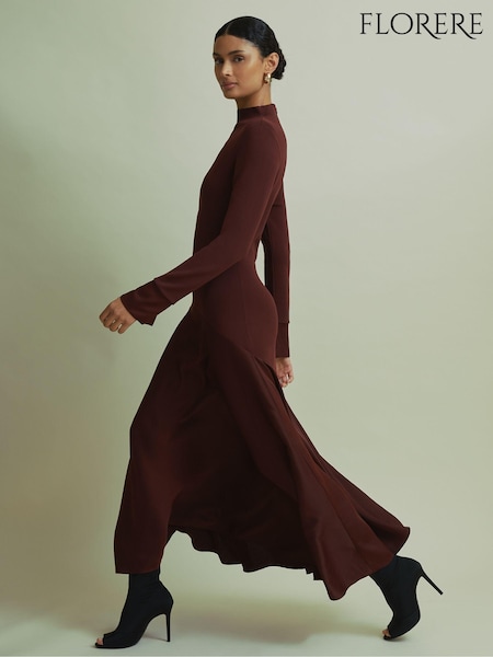 Florere Hybrid Knit-Satin Midi Dress (AB2089) | AED1,153