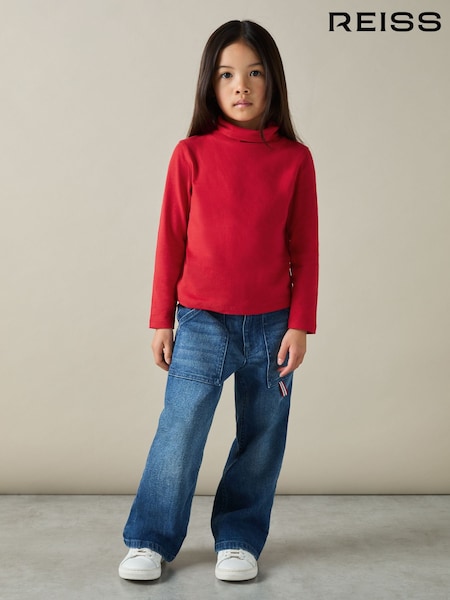 Reiss Red Carey 13-14 yrs Cotton-Jersey Roll-Neck Top with Stretch (AB2092) | 110 QAR