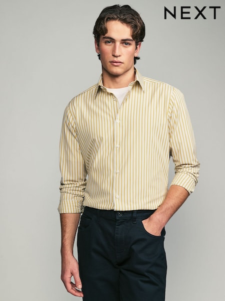 Yellow Slim Fit Single Cuff Long Sleeve 100% Cotton Striped Shirt (AB2183) | €20
