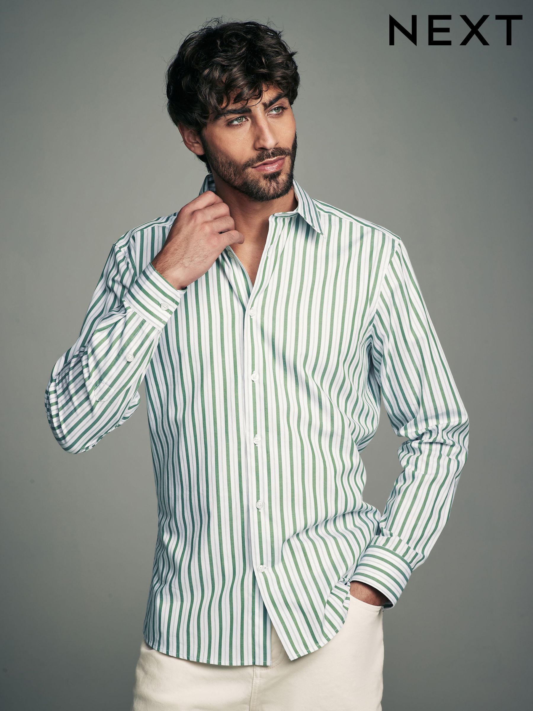 Striped collared shirt mens cheap