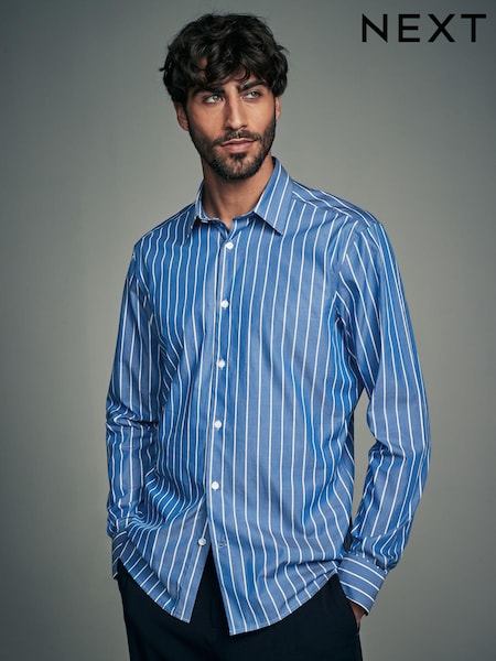 Cobalt Blue Slim Fit Single Cuff Long Sleeve 100% Cotton Striped Shirt (AB2195) | €41