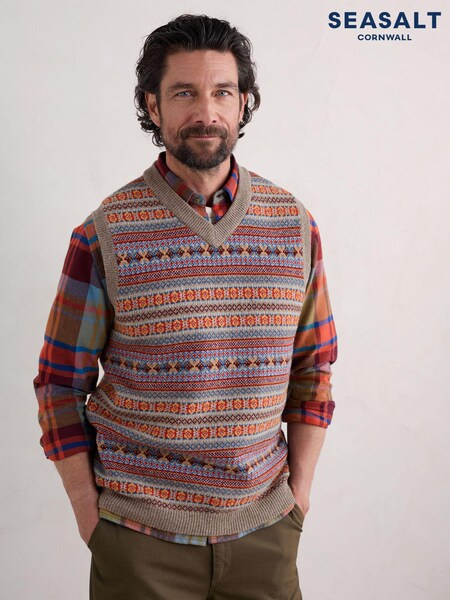 Seasalt Cornwall Black Mens Fair Isle Walt Vest (AB2225) | €63