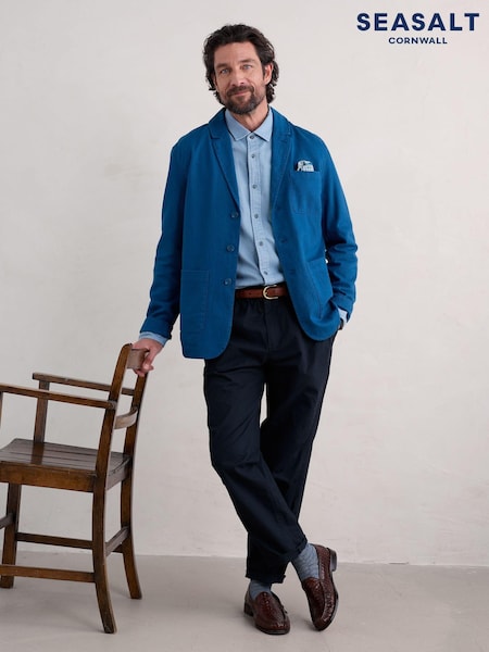 Seasalt Cornwall Blue Mens Tollgate Linen Blend Jacket (AB2237) | 247 QAR