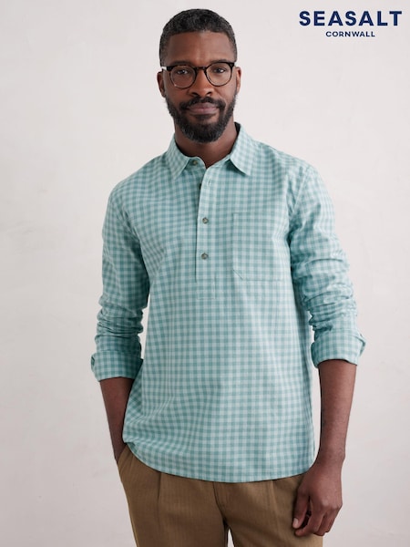 Seasalt Cornwall Green Mens Warren Half Placket Overshirt (AB2239) | €55