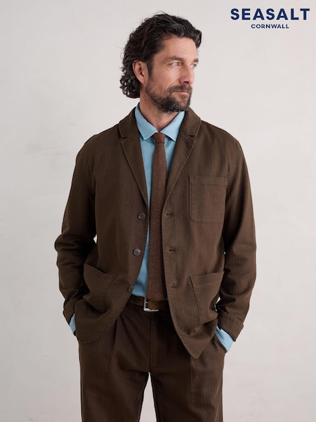 Seasalt Cornwall Brown Mens Tollgate Linen/Cotton Blend Jacket (AB2246) | AED582