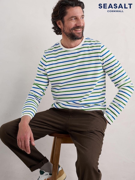 Seasalt Cornwall White/Multi Mens Sailor Shirt With Crew Neck (AB2249) | €28