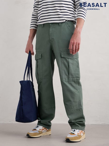 Seasalt Cornwall Green Mens Launchman 100% Cotton Cargo Trousers (AB2258) | 173 QAR