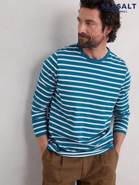 Seasalt Cornwall Blue Mens Sailor Shirt With Crew Neck (AB2264) | €37