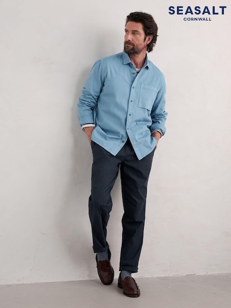 Seasalt Cornwall Blue Mens Jackdaw Cotton Twill Shirt (AB2275) | AED198