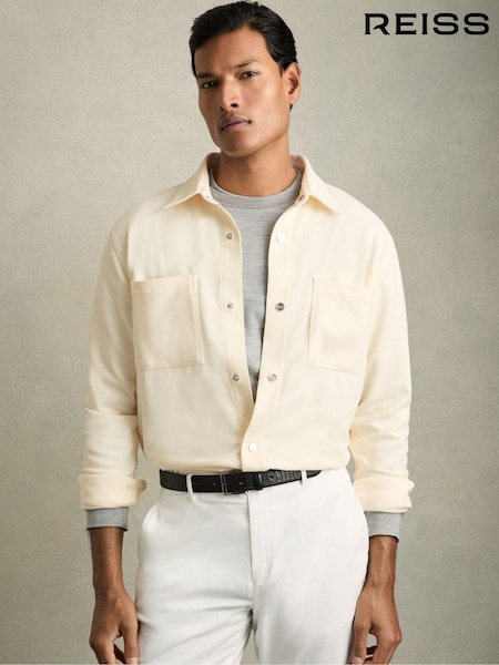 Reiss Off White Fitzroy Brushed Corduroy Press-Stud Overshirt (AB2279) | €200