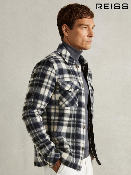 Reiss Navy Wade Patch-Pocket Checked Overshirt (AB2282) | €244