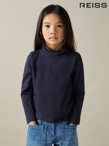Azul marino - Reiss Carey Cotton-Jersey Roll-Neck Top with Stretch (AB2287) | 20 €
