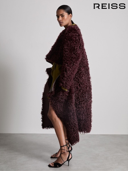 Reiss Burgundy Dianna Atelier Shearling Convertible Coat (AB2295) | €3,174