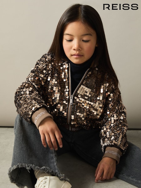 Reiss Gold Rebecca 9-13 yrs Sequin Bomber Jacket (AB2296) | kr1 624