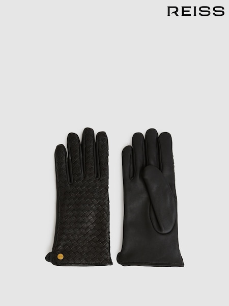 Reiss Black Giana Woven Leather Gloves (AB2303) | AED634