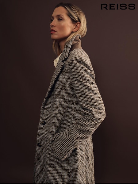 Reiss Kai Wool Blend Houndstooth Check Coat (AB2304) | ‏2,434 د.إ.‏