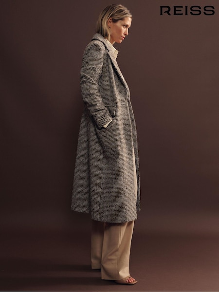 Reiss Brown Check Kai Petite Wool-Blend Houndstooth-Check Coat (AB2305) | €490