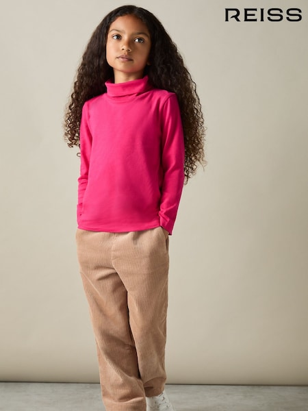 Reiss Bright Pink Carey 9-13 yrs Cotton-Jersey Roll-Neck Top with Stretch (AB2307) | $25
