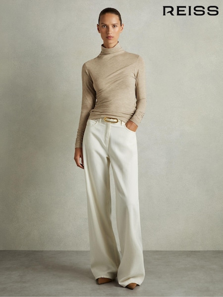 Reiss Neutral Louisa Ruched Jersey Top with Wool (AB2310) | €134