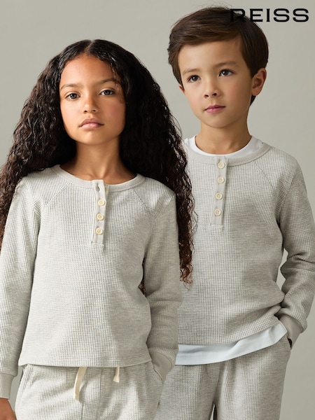 Reiss Grey Taylor 9-13 yrs Cotton Blend Jersey Waffle Top And Trousers Set (AB2321) | kr1 323