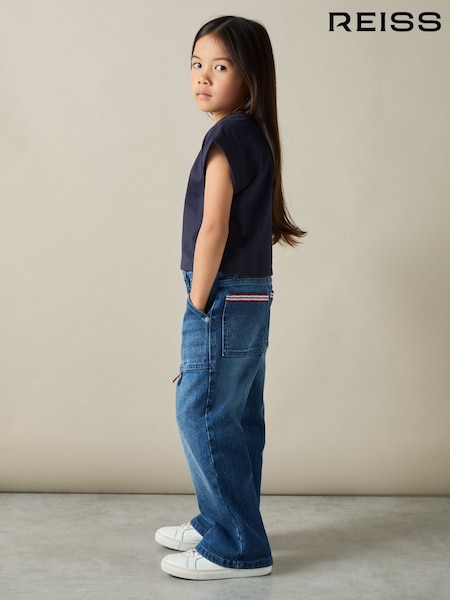 Reiss Navy Terry 4-9 yrs Cotton-Jersey Cropped T-Shirt (AB2326) | €13