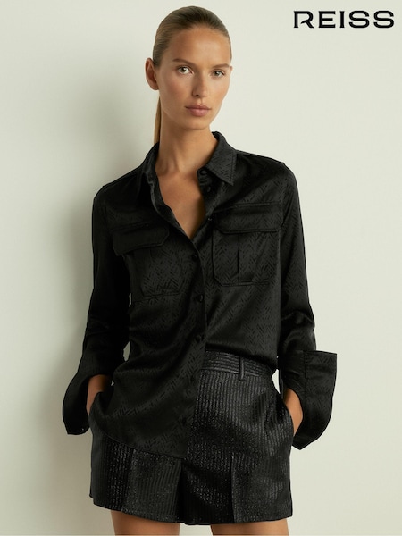 Reiss Black Hettie Herringbone-Jacquard Satin Shirt (AB2327) | €85