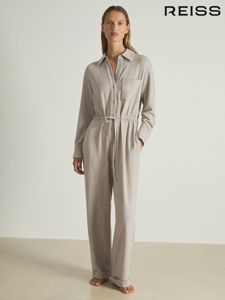 بني فاتح - Reiss Rita Thermal Jersey Drawstring Jumpsuit (AB2328) | ‏1٬235 ر.ق.