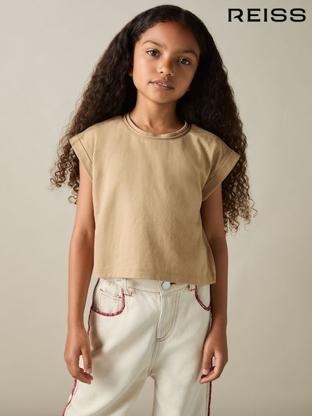 Camel - Reiss Terry Cotton Jersey Cropped T-Shirt (AB2343) | 15 €