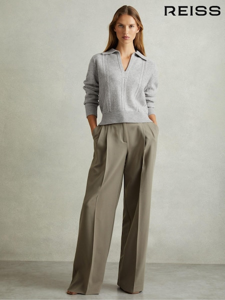 Серый меланж - Reiss Jessy Wool-Cashmere Cropped Open-Collar Jumper (AB2349) | €210