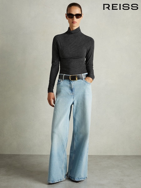 Reiss Black Louisa Ruched Jersey Top with Wool (AB2355) | €36