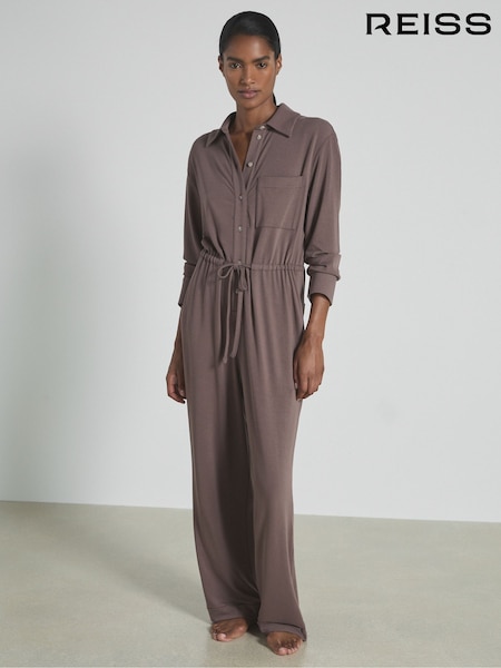 لون منك داكن - Reiss Rita Thermal Jersey Drawstring Jumpsuit (AB2366) | ‏1٬235 ر.ق.