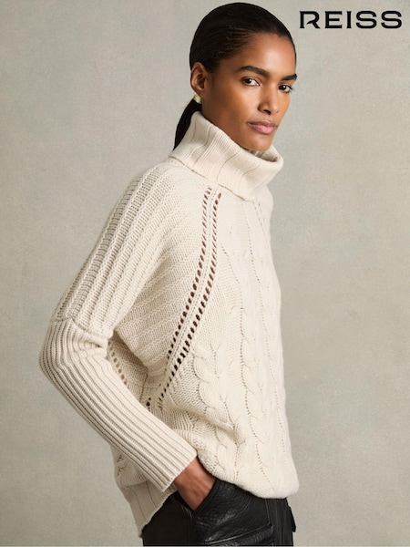 Reiss Cream Penny Wool-Cashmere Chunky Cable-Knit Jumper (AB2371) | €95
