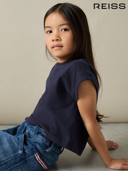 Reiss Navy Terry 9-13 yrs Cotton-Jersey Cropped T-Shirt (AB2372) | AED86