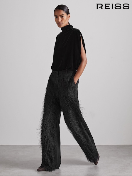 Reiss Black Abigail Atelier Velvet Draped Sleeveless Bodysuit (AB2374) | €362