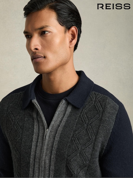 Mornarsko modra/siva - Reiss Tennant Wool Colourblock Zip-Through Cardigan (AB2402) | € 182